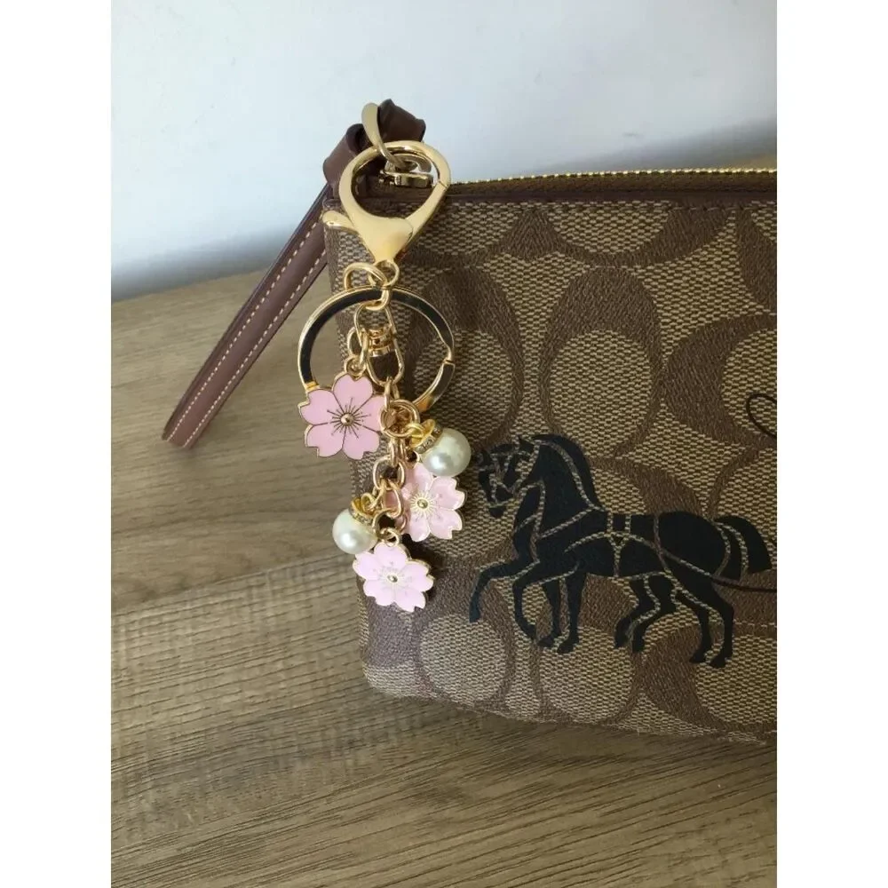 Coach Horse and Carriage Floral Print Signature Canvas Zip Wristlet & Bag Charm